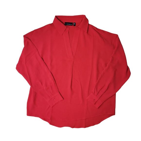 True Red - Rafaella Ladies Relaxed Fit Soft Textured High-Low Hem Cuffed Sleeve - Picture 1 of 2